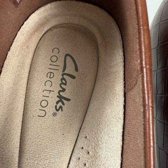 Clarks Kataleyna Rose Pump Brown Croc Leather Slip On Low Flared Heel Women 10 W - Picture 5 of 15